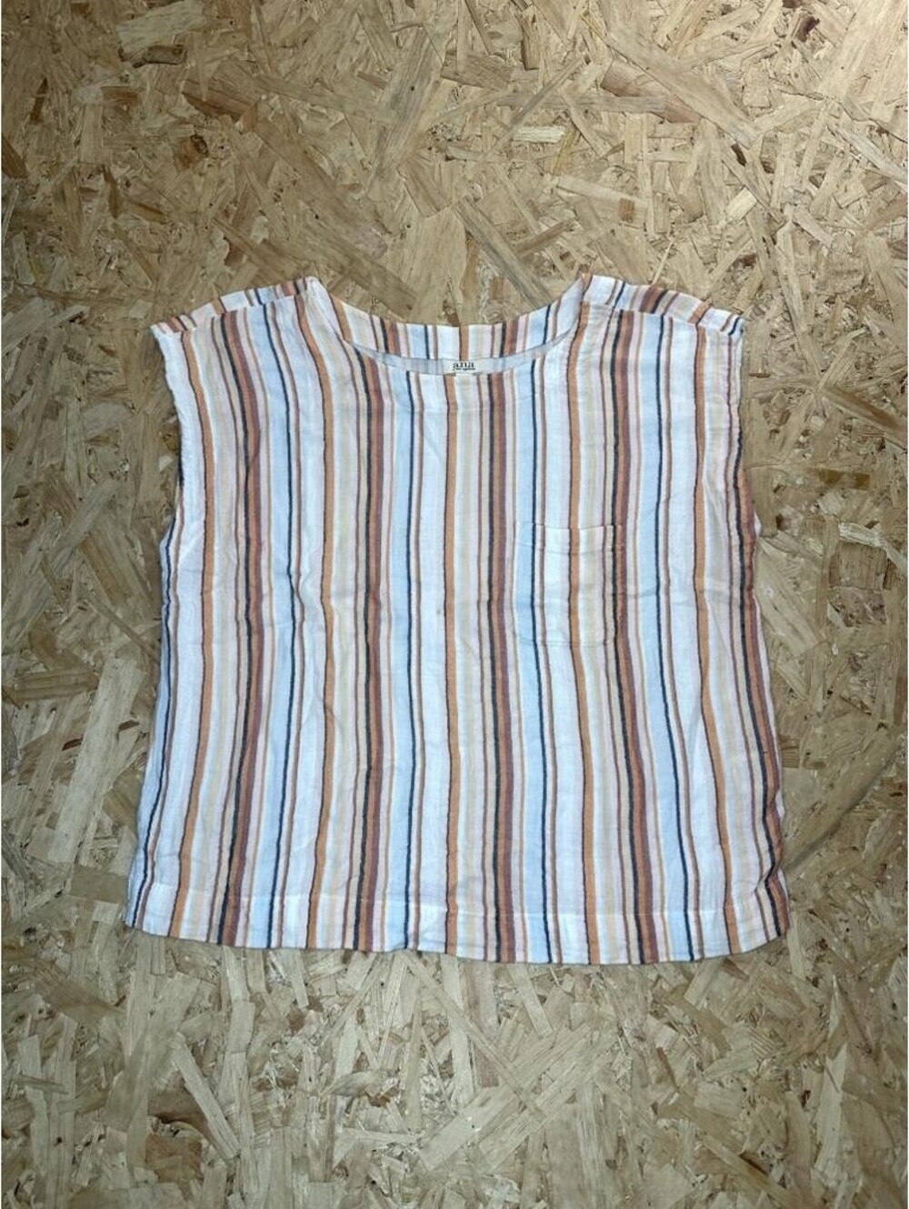 a.n.a. Womens Striped Sleeveless Top Size M Multicolor Linen Blend Pocket Tank